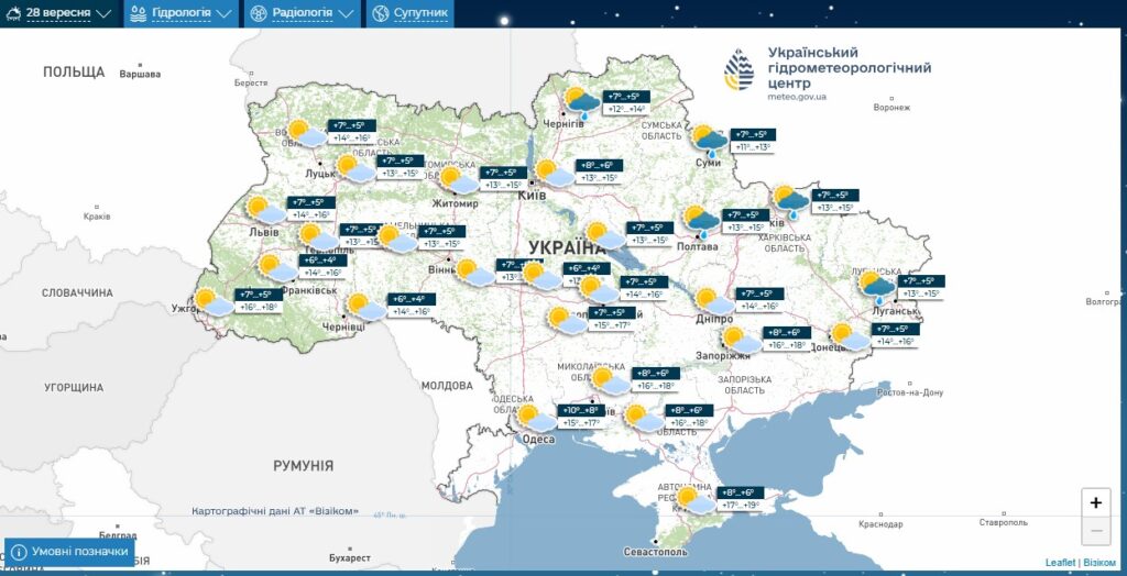 Прогноз погоди в Україні на 28 вересня 2025 року