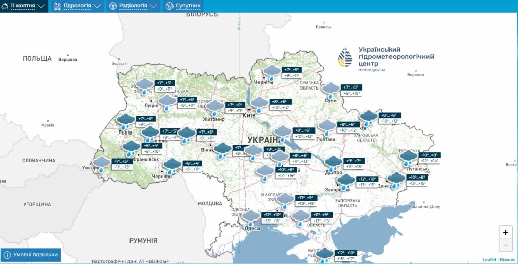 Прогноз погоди на 11 жовтня 2025 року
