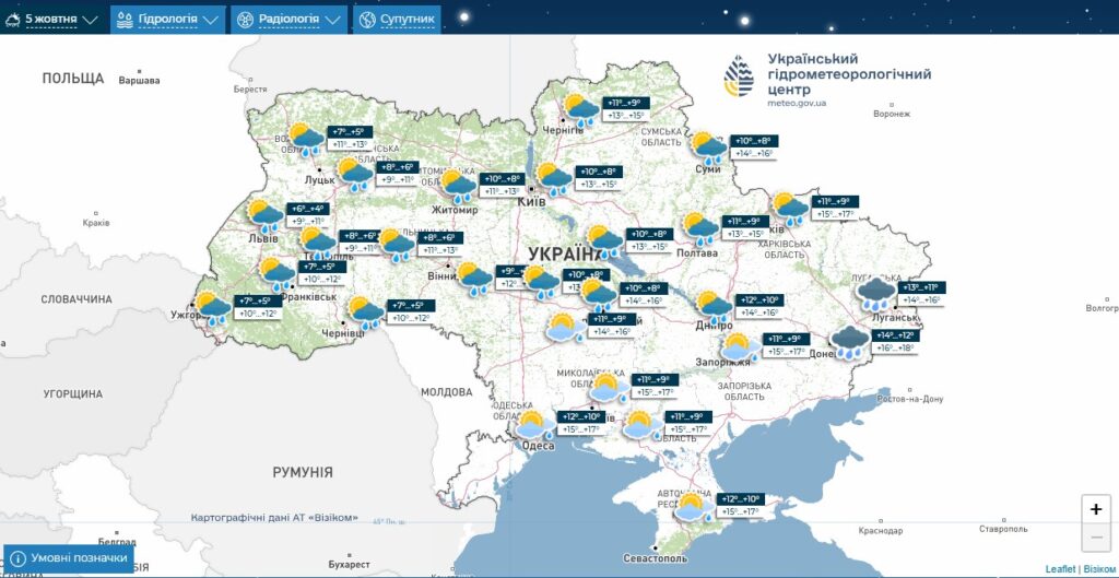 Прогноз погоди на 5 жовтня 2025 року