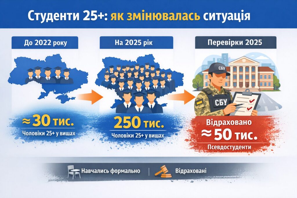 Інфографіка щодо ситуації зі студентами в Україні у віці від 25 років