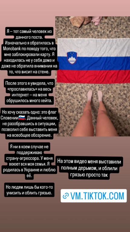 Карина Кольб стверджує, що у неї за спиною був прапор Словенії